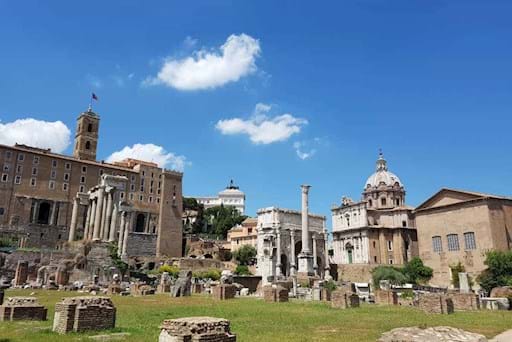 View of the Roman Forum in Rome on a sunny day