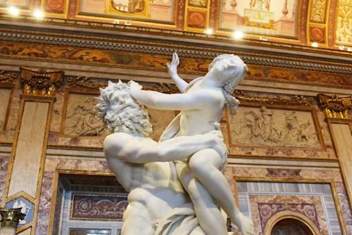 Famous Bernini's statue The Rape of Proserpina inside the Borghese Gallery 
