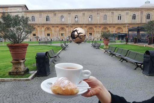 Enjoying Cappuccino and Croissant in the Vatican Courtyard